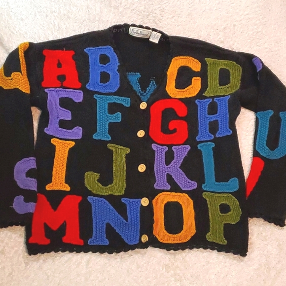 Vintage 90s Alphabet Teacher Cardigan Sweater M